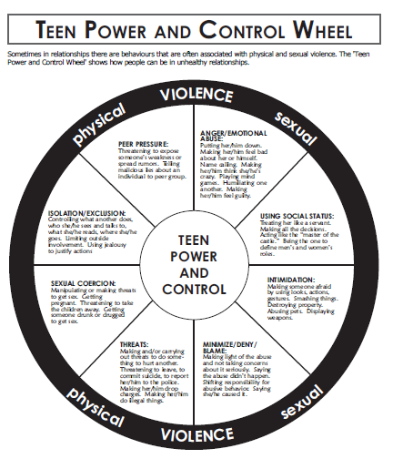Grpahic of power and control wheel that illustrates unhealthy characteristics